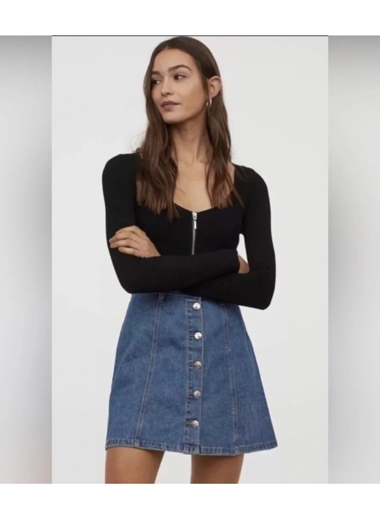 Divided Dresses & Skirts - Divided Light Blue Denim A-Line Button-Front Skirt